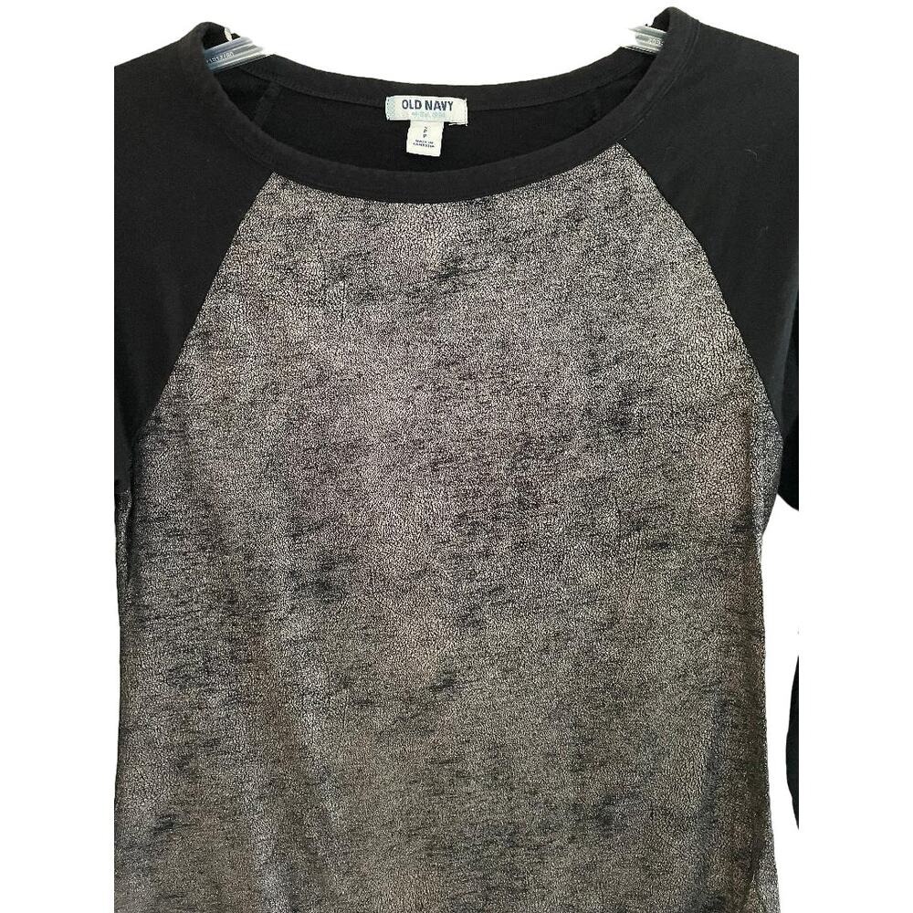 Old Navy Womens Metallic Gold Foil Raglan Baseball Tee Black 3/4 Sleeve Small
